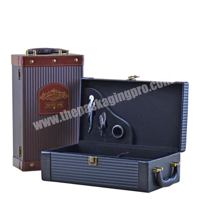 High quality woven pattern wine bottle gift box with PU Leather
