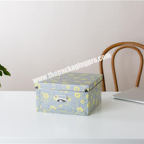 High quality yellow floral pattern square shape beautiful decorative storage boxes with metal handle