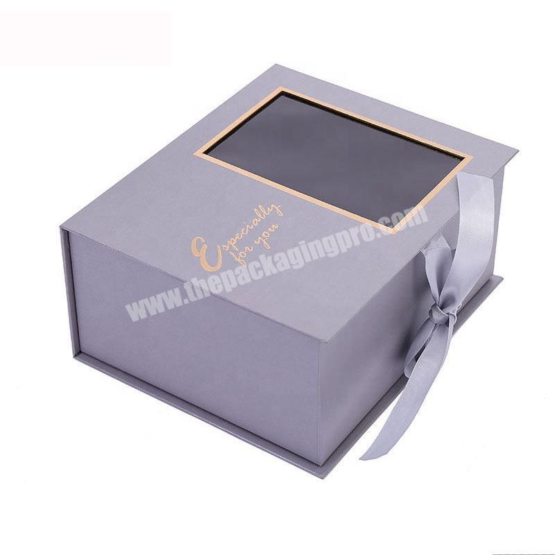 Highend customized window gift book box packaging with ribbon closure
