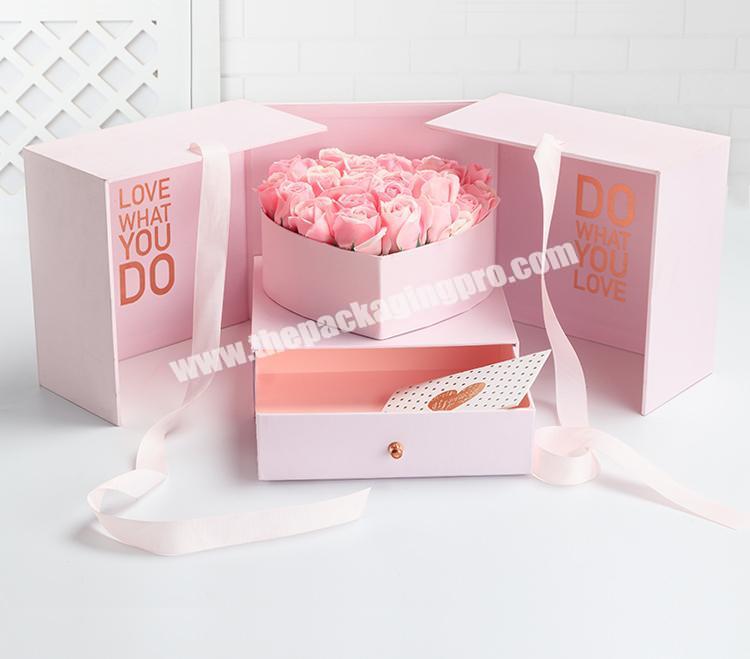 Hight quality square shape flower gift packaging box cardboard boxes for flowers with drawer