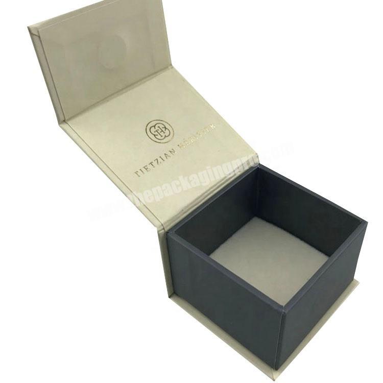 hinged magnetic embossing logo flip lid gift jewellery box with velvet inlay