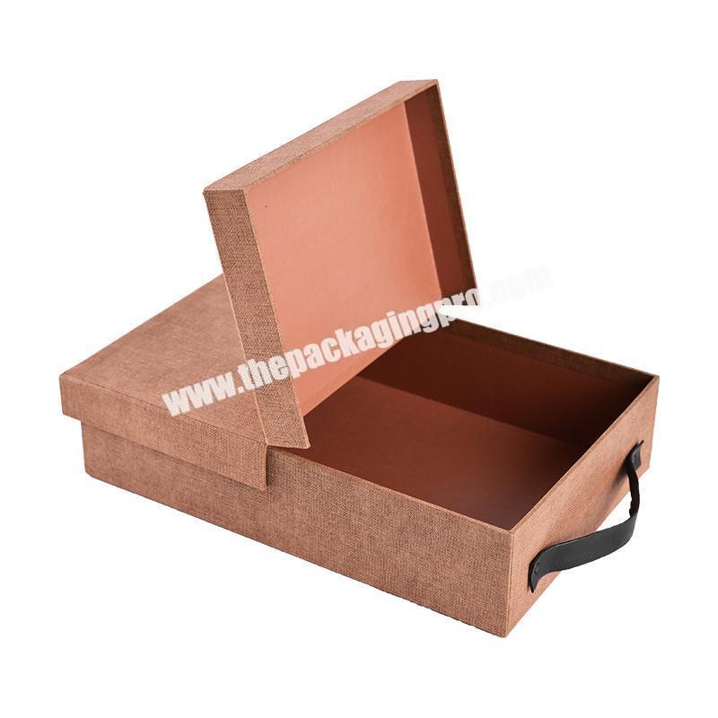 Home office decor flip lid cardboard storage box with leather handle