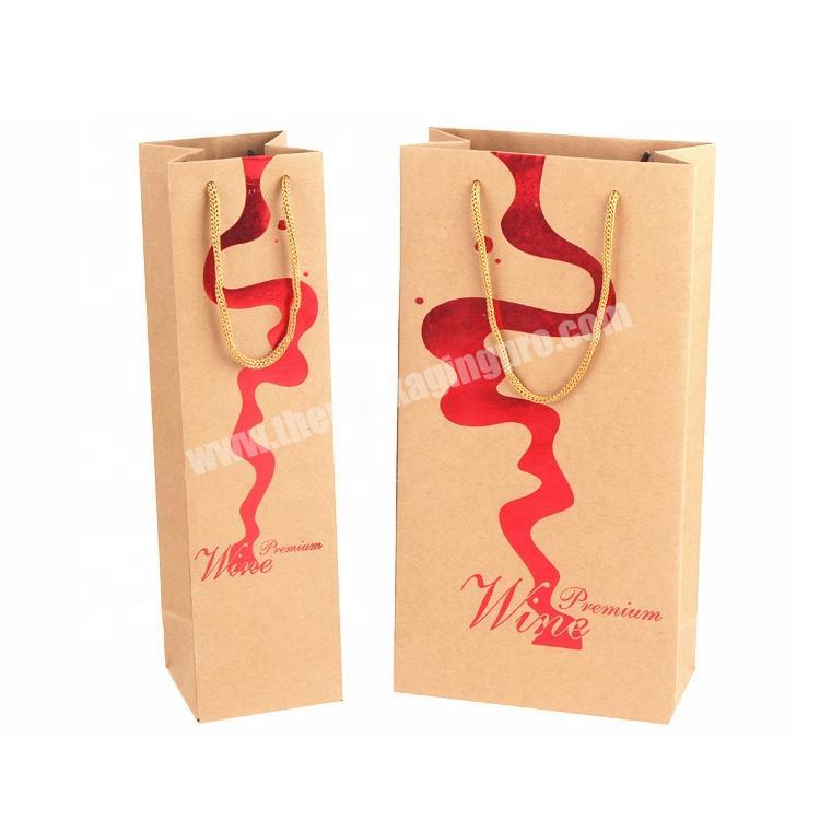 Hot Foil Stamping Logo Christmas Wine Bottle Gift Packaging Kraft Paper Bags For Red Wine