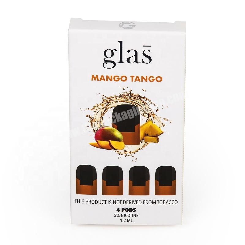 Hot foil stamping silver logo mango flavor 1.2ml 4 pods oil packaging box custom