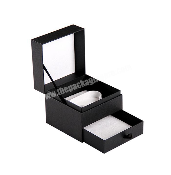 Hot sale 2 layers matte black bangle jewelry box drawer