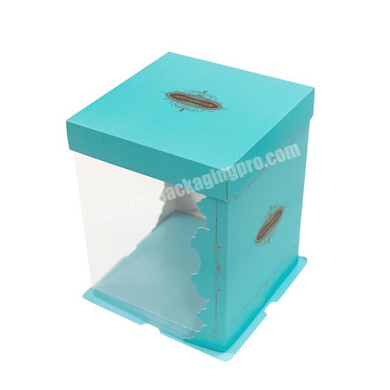 Hot Sale Custom Logo Transparent PVC Color Material Square Ribbon Portable Cake Packing Box with One Side Printing