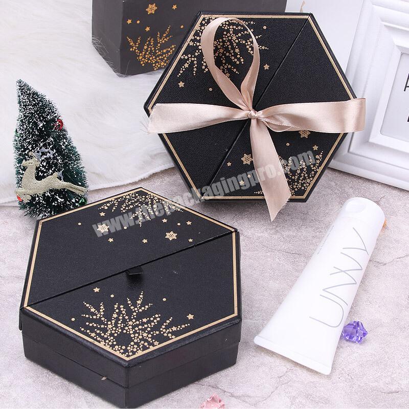 Hot Sale Hexagonal Shape Creative Design Paper Gift Packaging Cardboard Box with Ribbon for Wedding Favors