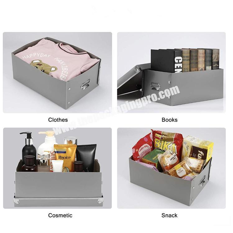 Hot sale home organizer rectangle gray book snack clothes storage box with metal handle