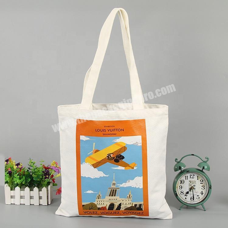 Hot sale large color printing long handle canvas shopping shoulder tote bag