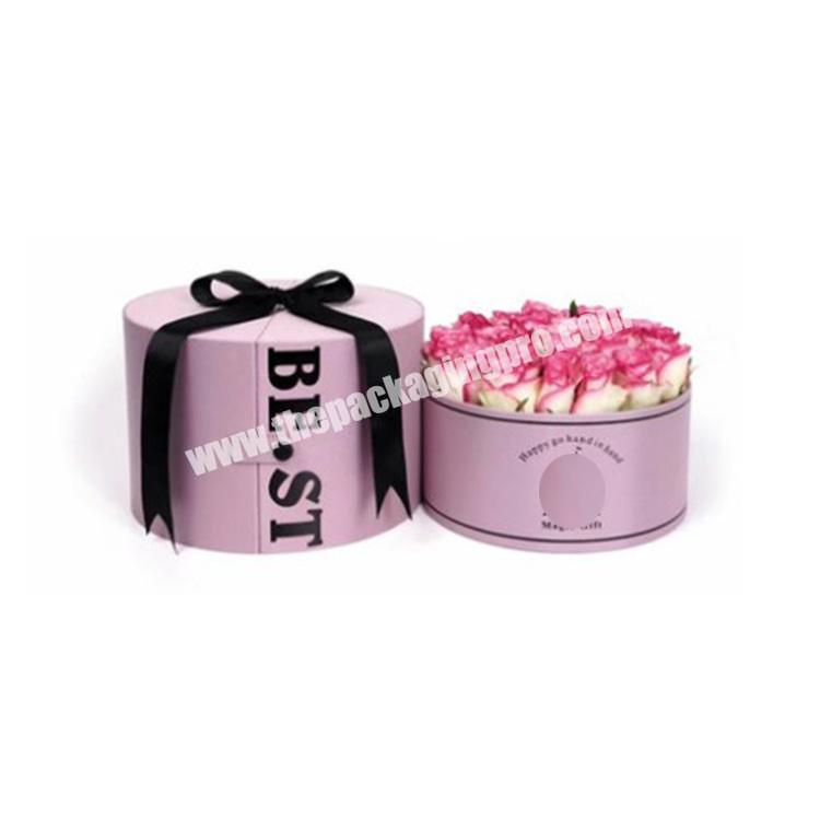 Hot sale luxury cardboard paper round flower box with ribbon