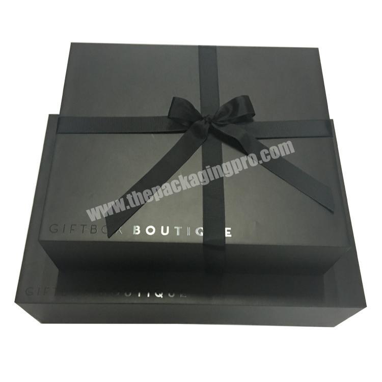 Hot Sale Luxury Design Foldable Custom Logo Clothing Packaging Black Rigid Cardboard Gift Box With Magnet Closing