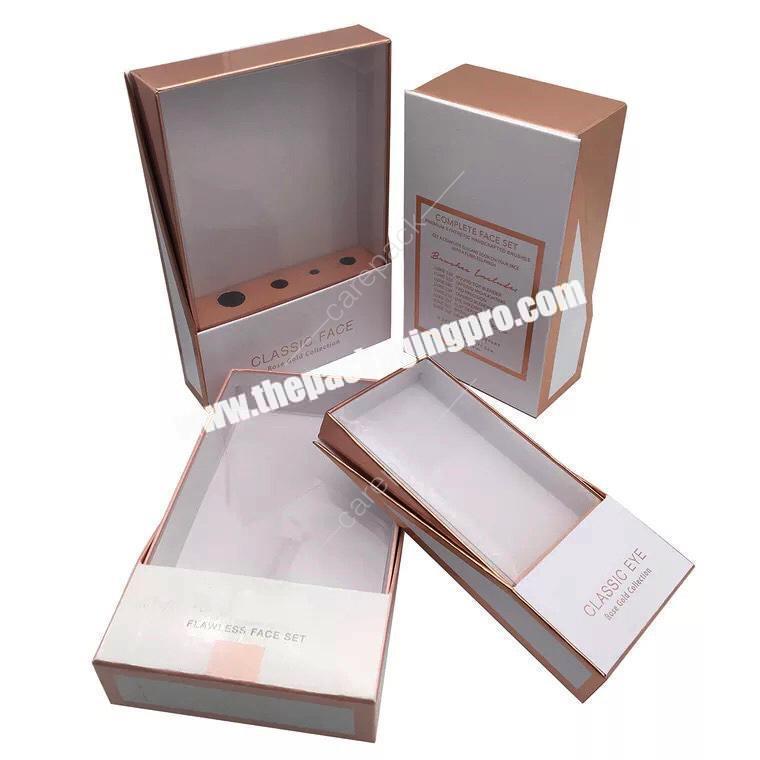 Hot sale Makeup Tools packaging box Custom Cosmetic Packing make up box with drawer Clear PVC Window