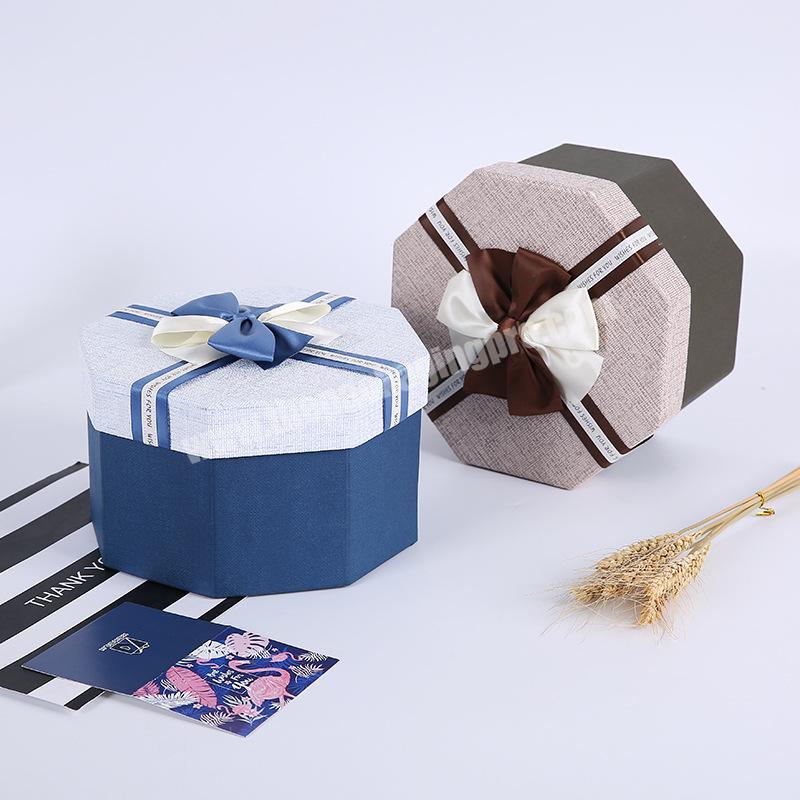 Hot-sale octagon packaging box cosmetic box gift paper box with bow
