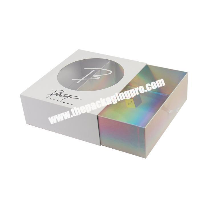 hot sale rigid cardboard holographic drawer box with ribbon