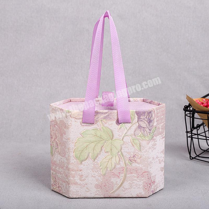 Hot Sale Romantic Floral Hexagon Shape Portable Pink Rustic Wedding Favour Gift Bridesmaid Packing Box with Drawer