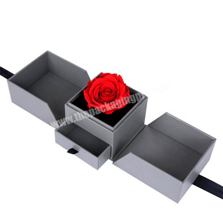 Hot sale roses flower box with double floors drawer gift box with ribbon