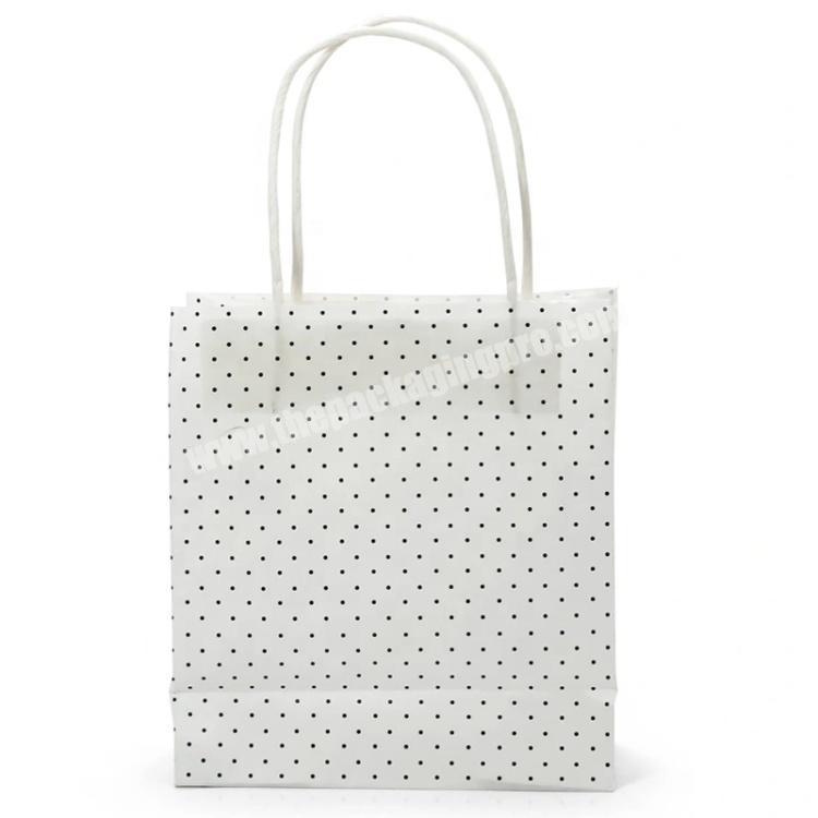 Hot Sale Small DOT Printed White Kraft Paper Gift Bag with Handle