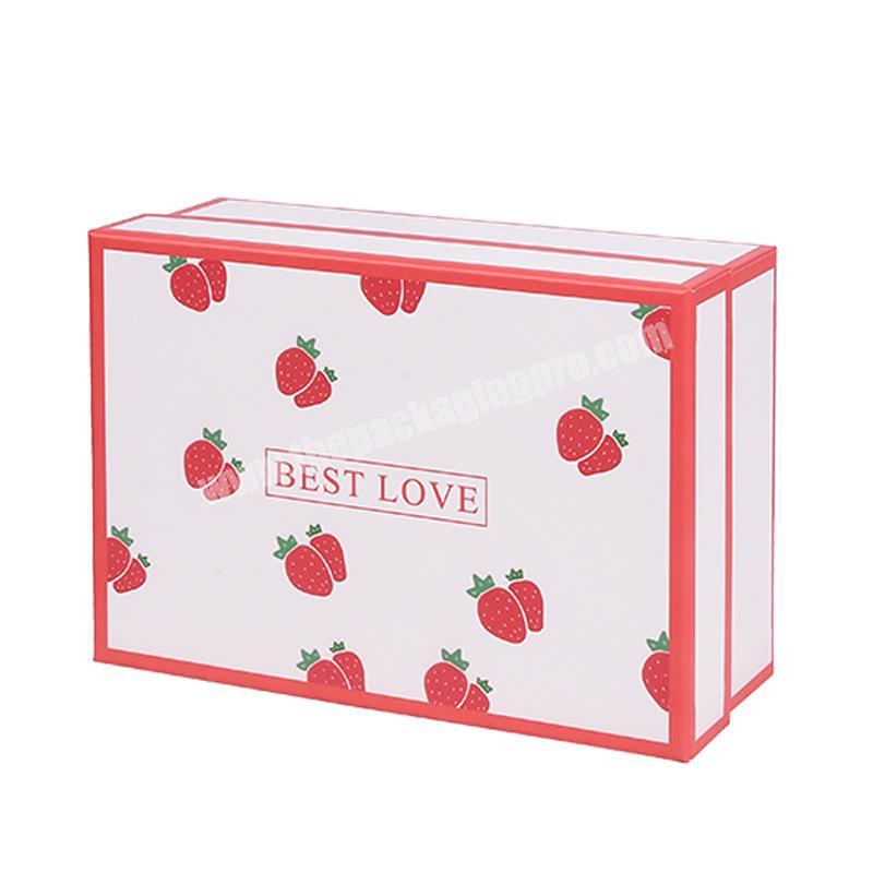 Hot Sale Strawberries Printed Cute Custom Logo Square Hat Wedding Favors Gift Box with Lid White