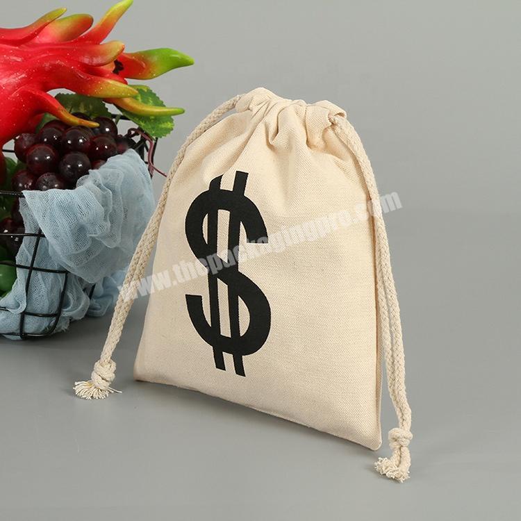 Hot sale thickened natural color canvas cotton linen rope drawstring storage bag