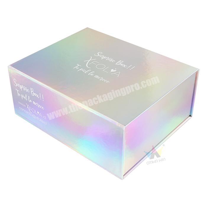 Hot sales Custom Luxury paper rigid magnet closure flap holographic  Printing Gift  Packaging Box with satin insert