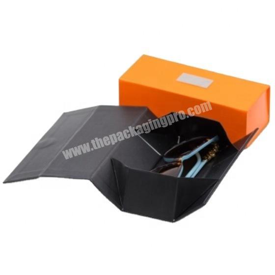 Hot sales high quality luxury Custom magnetic foldable matt black packaging box sunglasses gift box wholesale