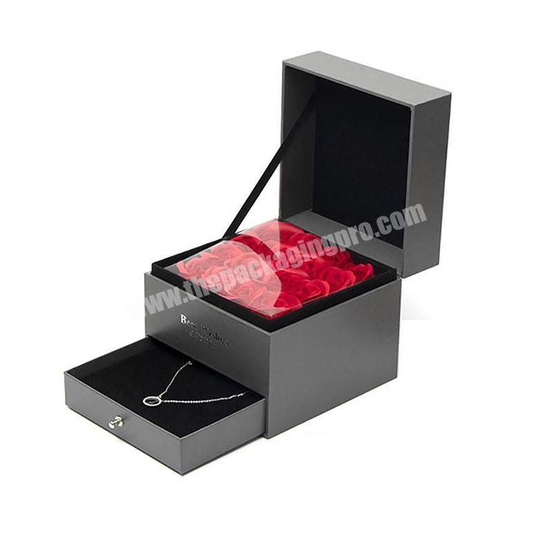 Hot Sell and Popular Luxury Square Empty Marriage Anniversary Valentine's Day Gift Wrapping Double Layer Flower Box With Drawer