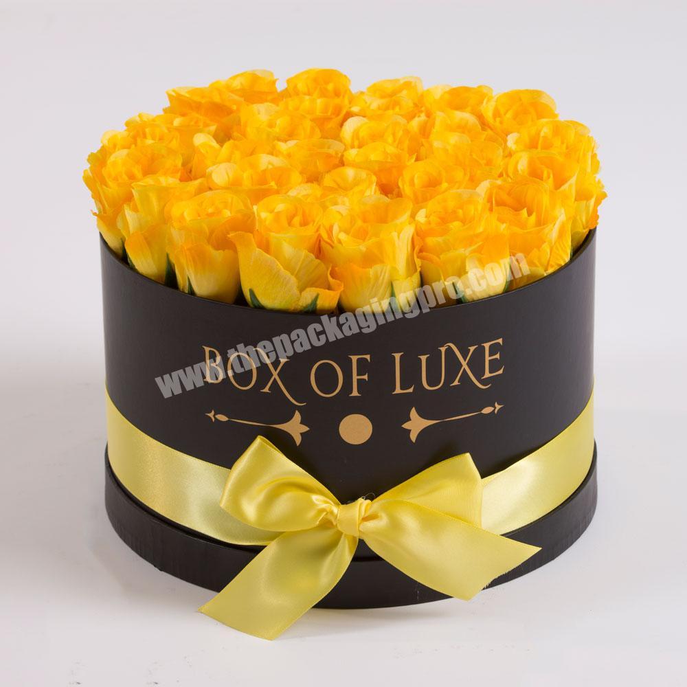 Hot sell custom matt black flower shipping boxes flowers delivery boxes round flower boxes with ribbon