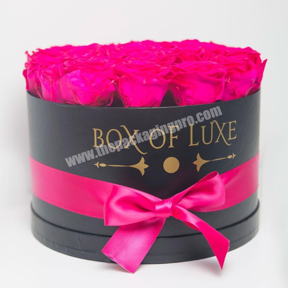 Hot selling Customized Round Cardboard Paper White Black Flower Box With Ribbon