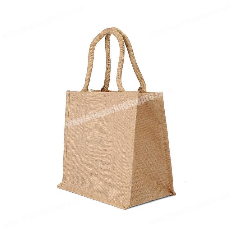 Hot selling eco friendly reusable natural burlap tote jute beach bag for shopping