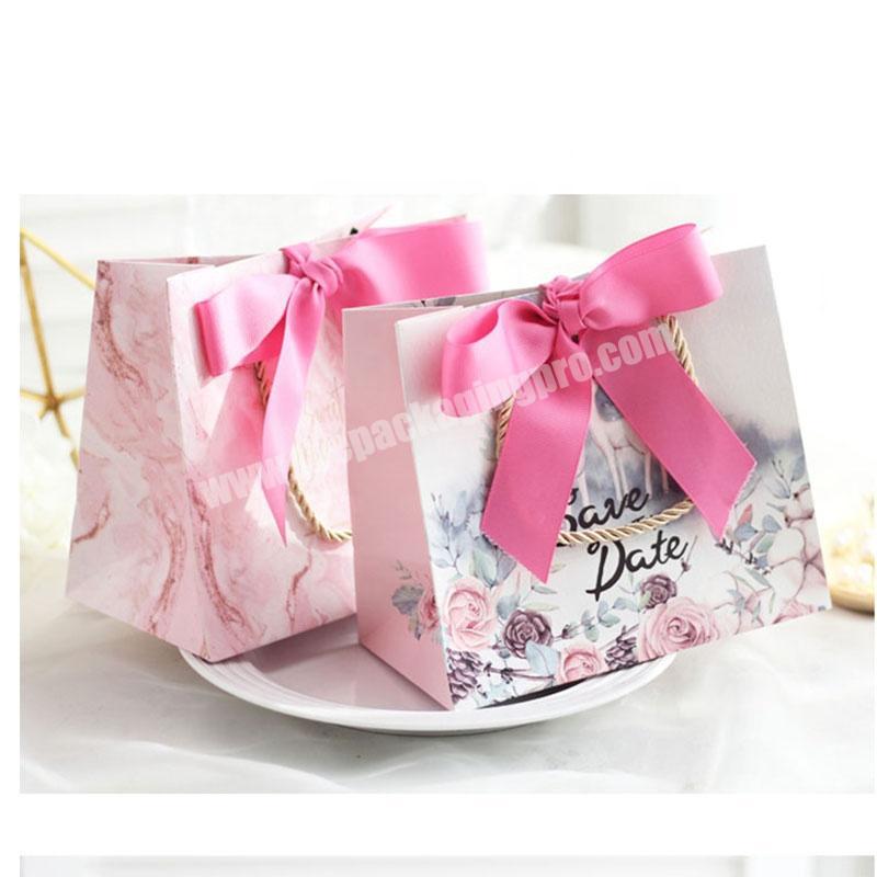 Hot Selling Simple Design High Quality Fashion Gift Shopping Paper Bag  With Ribbon Bow Tie