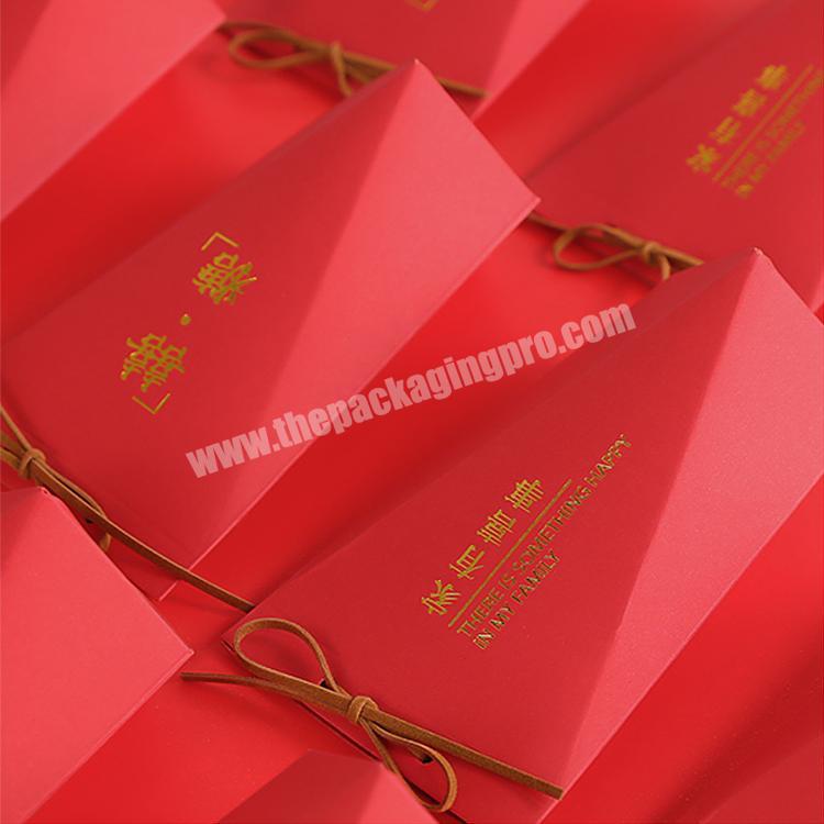 Hot stamping logo folding red color wedding chocolate package gift box