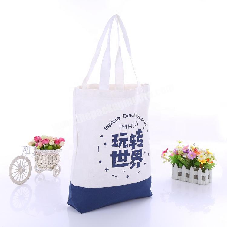 Hot two-color splicing blank vertical canvas advertising shopping zipper tote bag