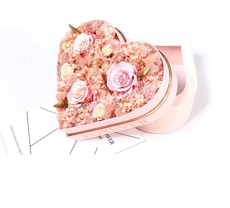 Hottest pink heart flower cardboard packaging boxes for Valentine's Day with clear PVC lid