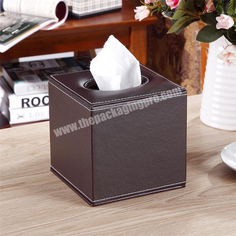 Household widely used desktop organize square shape paper cover leather tissue box for sale