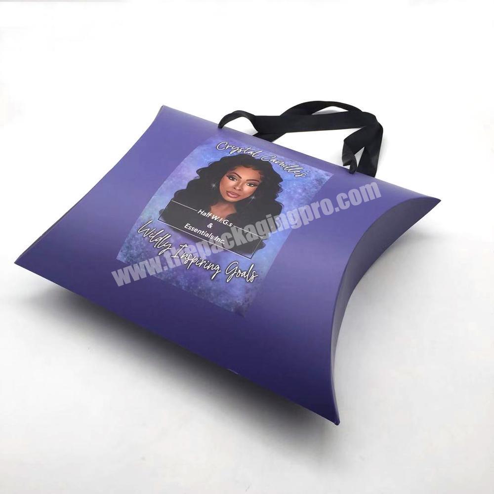 Human empty paper custom logo wave hair gift box pillow packaging boxes with handle