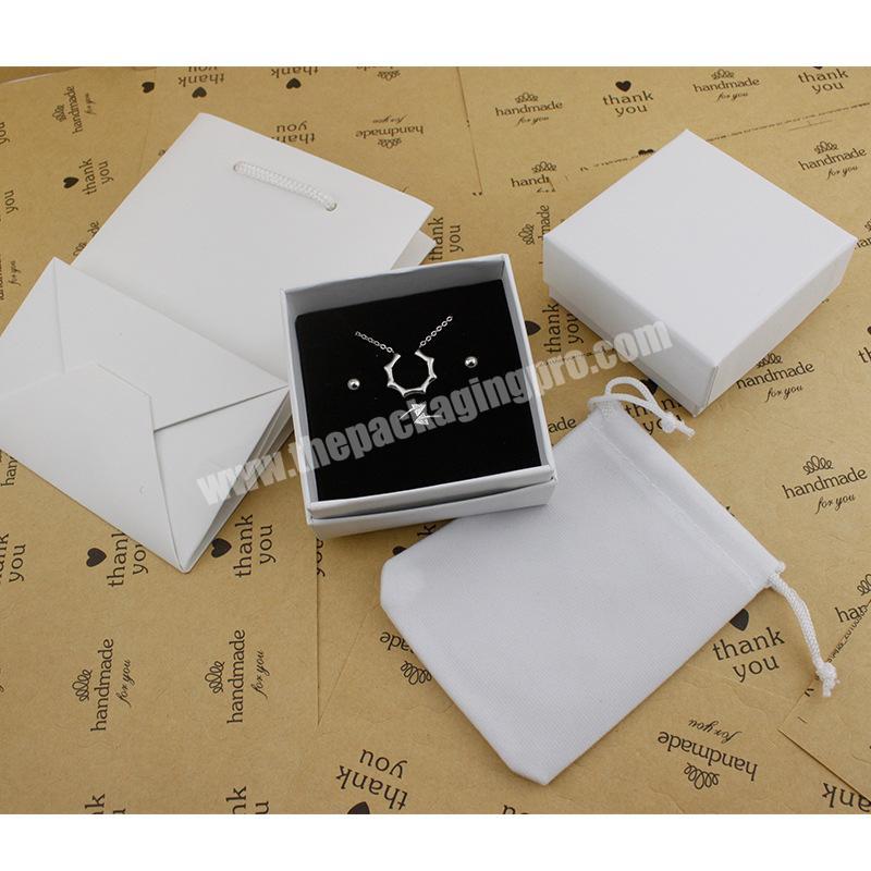 Individual Logo Print White Carton Ring Jewelry Velvet Pouch And Packaging Box Inside Sponge And Bag