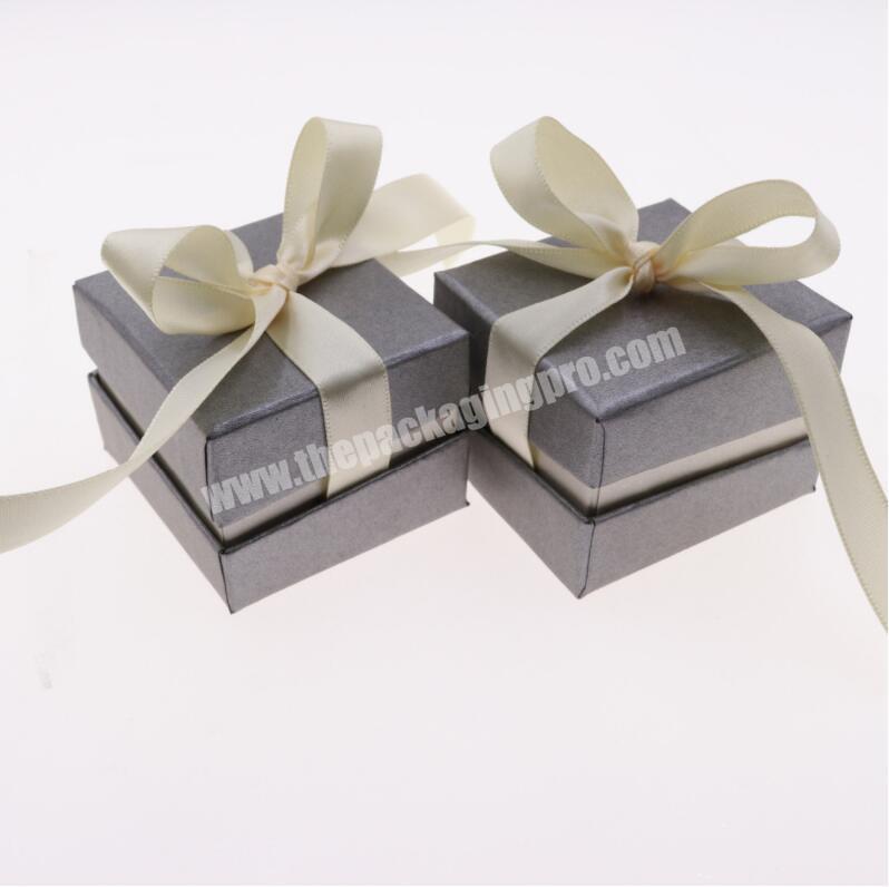 Jewelry Boxes Paper Gray Color Beige Ribbon Bowknot For Gift Present Ring Earring Packing