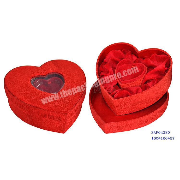 Jewelry storage Red heart shape PU leather packaging  ring box for wedding ceremony;jewelry box with PVC windows