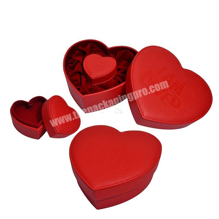 Jewelry storage Red heart shape PU leather packaging  ring engagement box for wedding