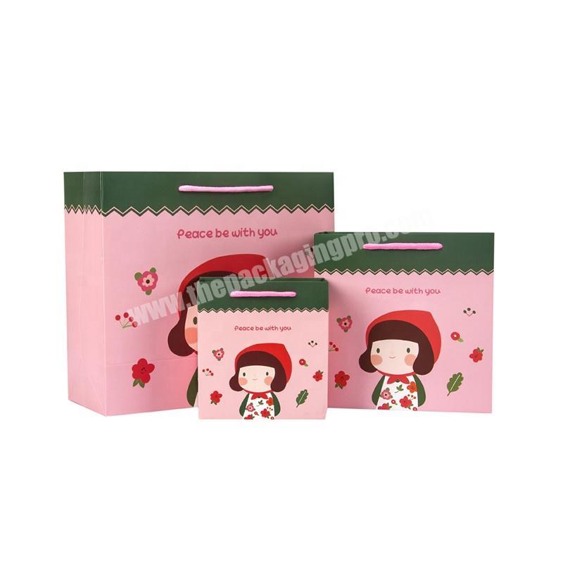 Kawayi Style New Creative Cartoon Cute Printed Custom Paper Kids Shopping Bags For Baby Girl Gift Packaging