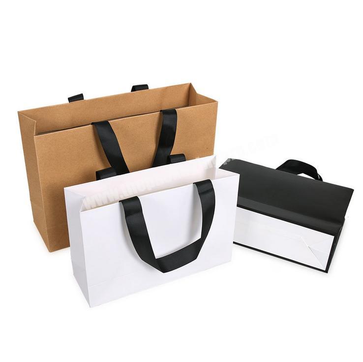 Kraft Brown Stand Up Custom Gift Bags with Logo Shopping Packaging Flat Bottom Black Card White Craft Paper Bag