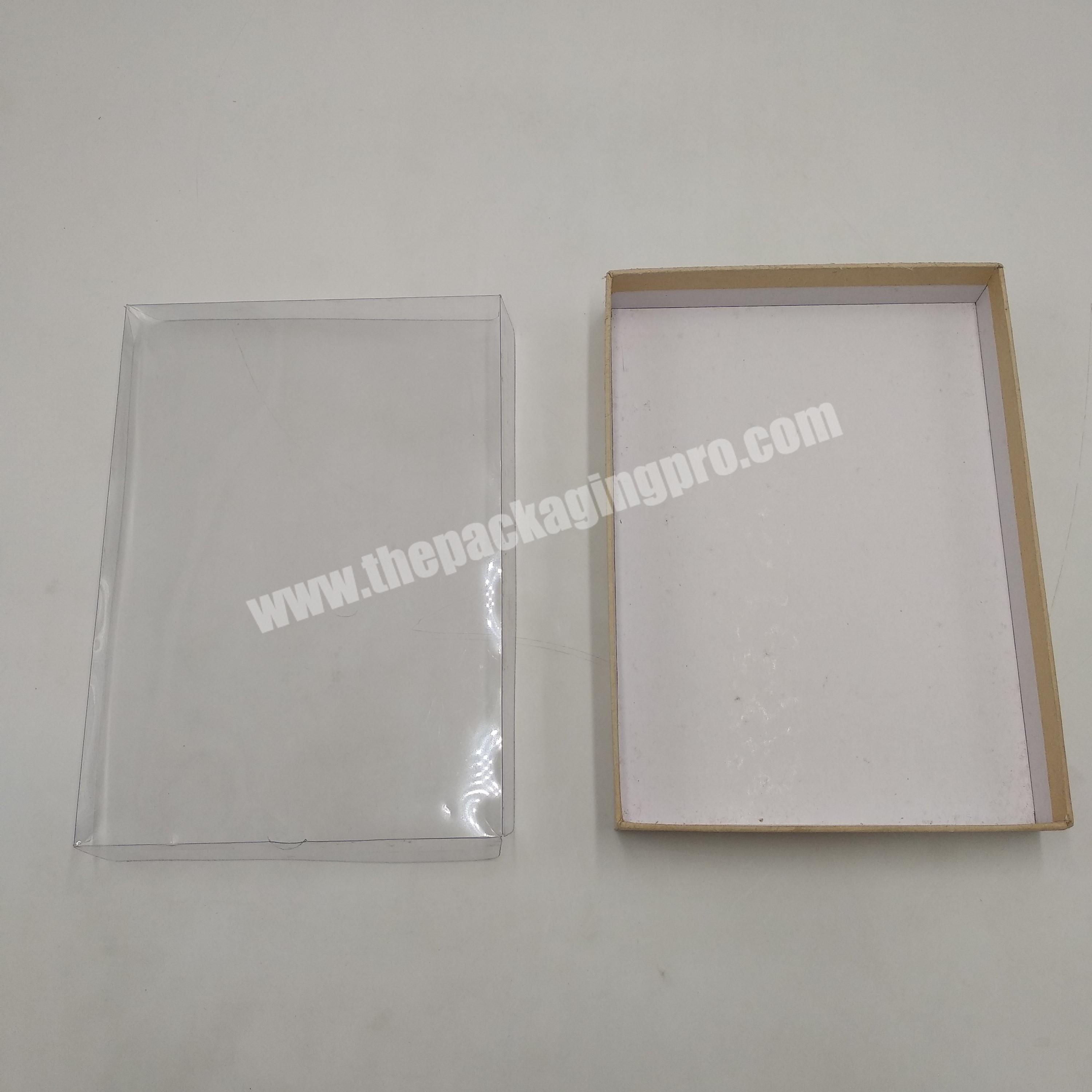 kraft grey board box with PVC cover for clothes custom lid and base gift box packaging