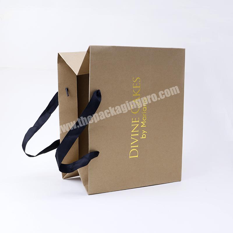 Kraft Paper Bag Gift Bag and Packaging Bag Handbag Custom Cotton Customized Ribbon Art Logo Industrial Surface Gold Stamping