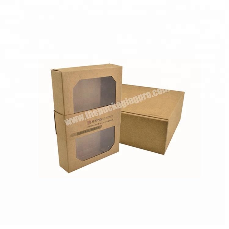 Kraft paper box with clear pvc window cell phone case retail packaging