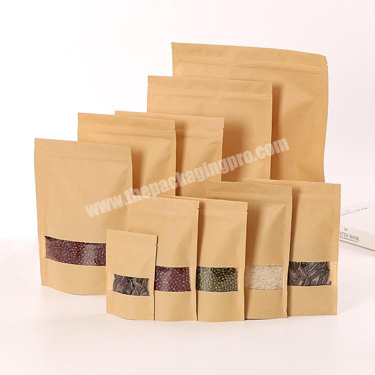 kraft stand up zip pouch sealed brown white kraft paper bags dried food packaging bags with window