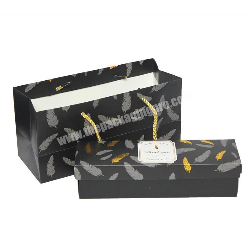 Large black Bag White Paper Cardboard Gift Set Hamper Box with String Ribbon