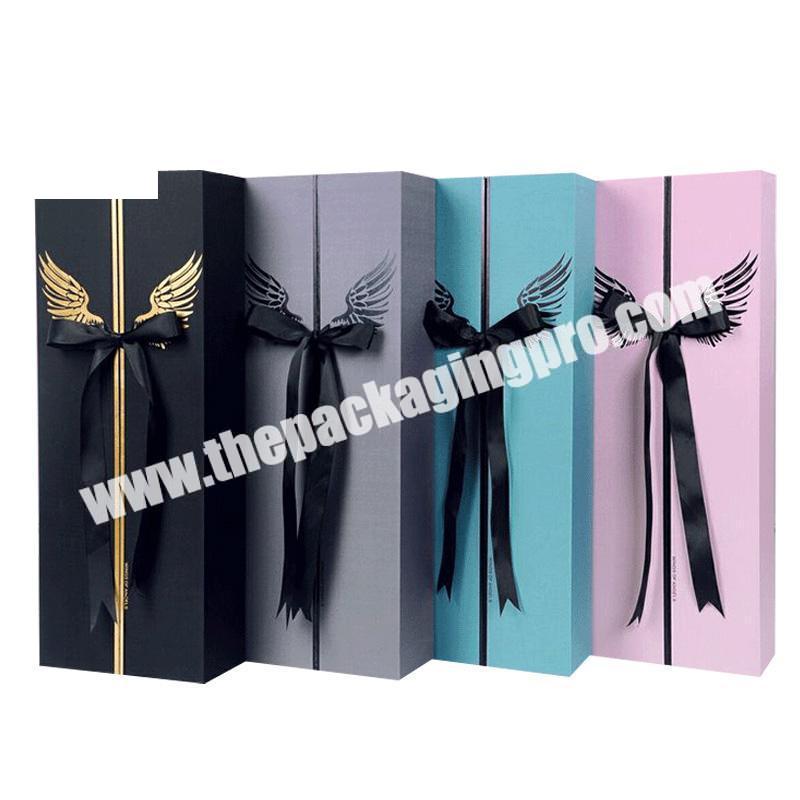 Large luxury custom foldable magnetic black white paper cardboard gift box with ribbon