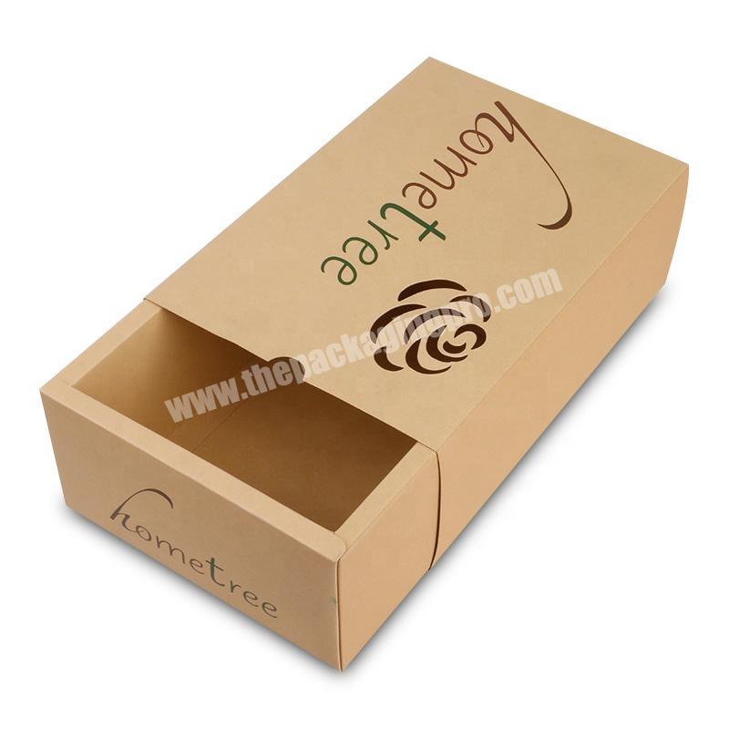 laser die cut logo eco friendly drawer sliding recycle brown kraft paper socks lingerie box packaging