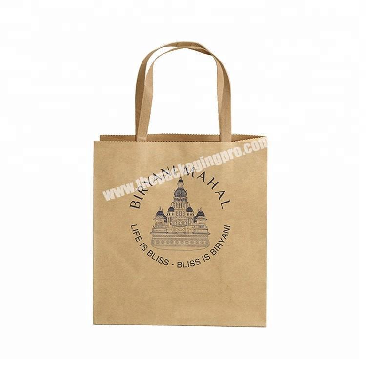 Latest design unique grocery brown kraft paper bag with flat handle