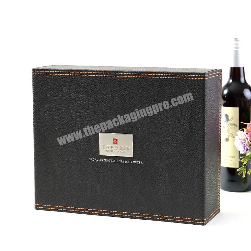 latest product hot sales  Custom Logo Black Pu Leather single bottles  Wine  Box  for gift